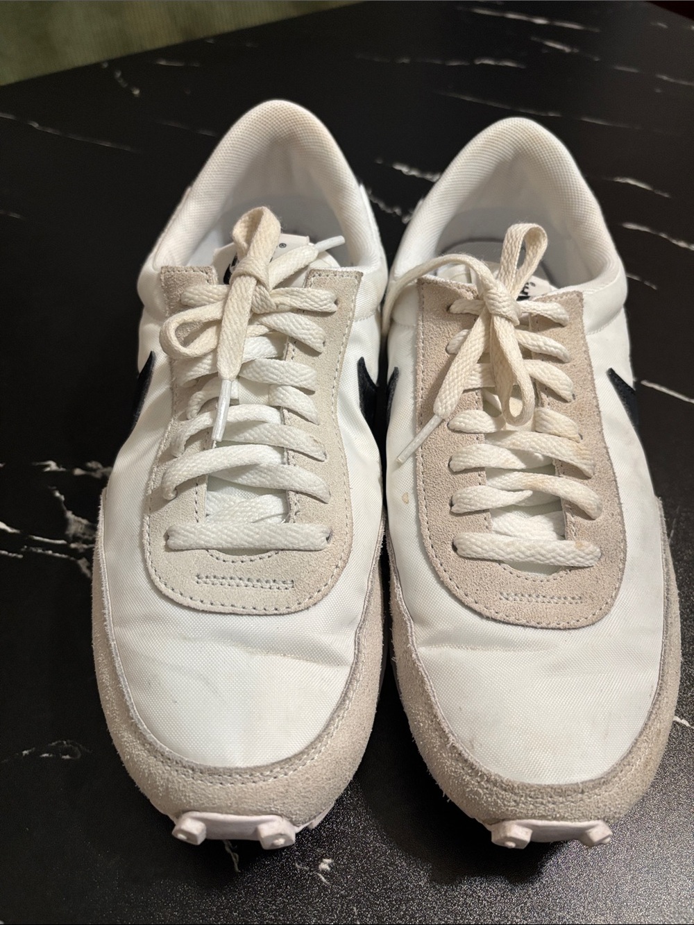Nike Daybreak White and Beige Low-Top Sneakers with Black Swoosh